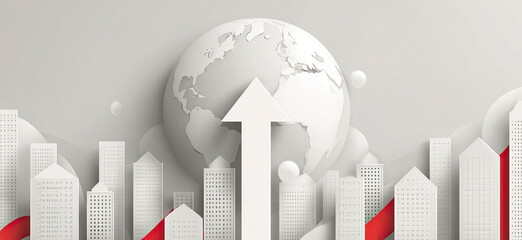 Global growth: upward trend, city skyline