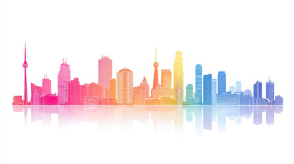 Naklejka premium Vibrant Rainbow Cityscape Skyline Illustration