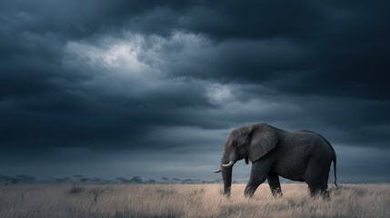 Elephant on the Savannah under a Cloudy Sky A Majestic Animal in Its Natural Habitat