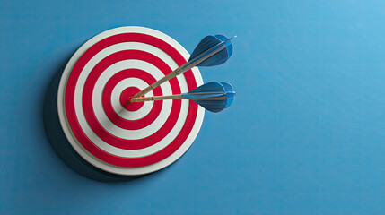 Two blue arrows hitting red target bullseye