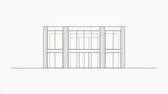 Short animation showing a front elevation sketch of a modern minimalist house appearing on white background.