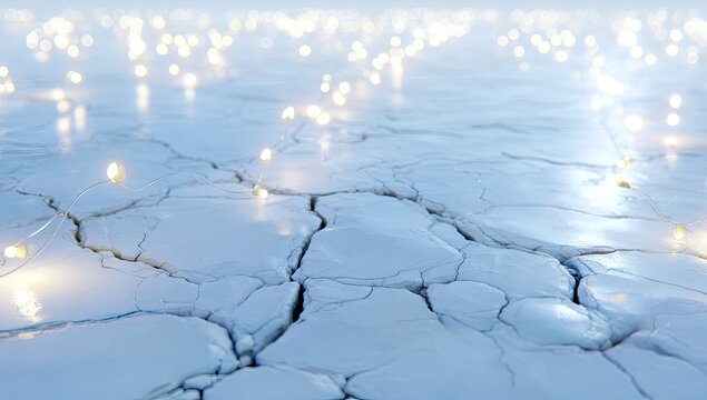 Dry cracked earth with sparkling lights.