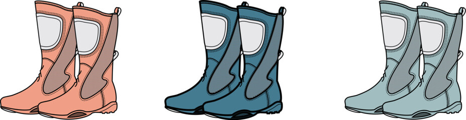 Set of Boot Illustrations in Various Colors, Apparel Fashion