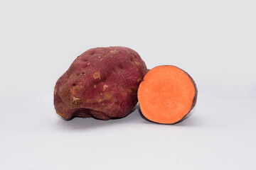 sweet potatoes, purple outside, orange inside
