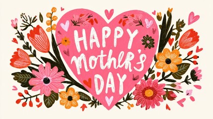 Mother's Day Heart with Colorful Flowers Illustration