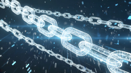 Digital Blockchain Network Connections with Glowing Links and Data Particles