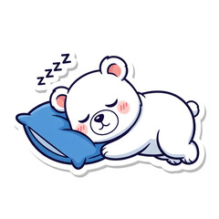 Fototapeta premium Cute black bear sleeping on a blue pillow isolated on transparent background