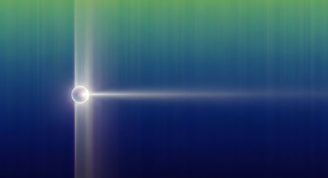 A bright orb of light emits a horizontal beam across a blue and green gradient background. - Powered by Adobe