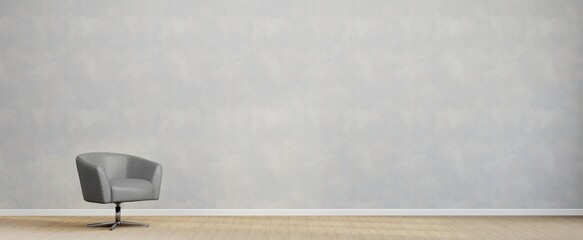 Living room style minimal with armchair on empty white wall background. 3D Rendering.
