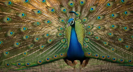 Royal Colors: Male Peacock in Full Courtship Display