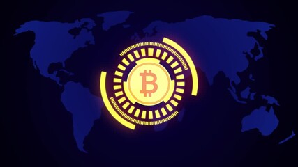 Bitcoin blockchain cryptocurrency global Technology network connection. Global network background and futuristic crypto HUD design - Powered by Adobe