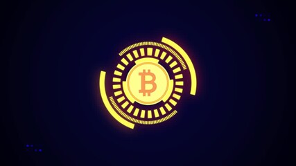 Bitcoin blockchain cryptocurrency global technology network connections with dark blue background. Animation 4K futuristic digital virtual concept. - Powered by Adobe