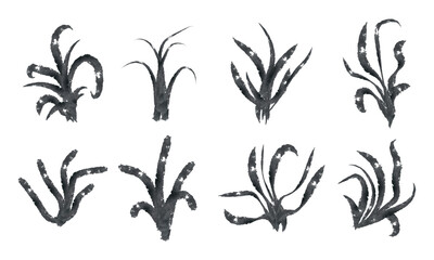Collection of Stylized Dark Organic Plant Shapes — Abstract Botanical Elements with Rough Textured Ink Design
