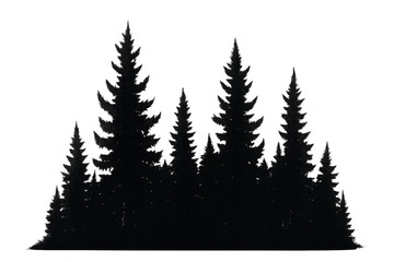 Obraz premium Forest of pine trees silhouette on transparent background, showing evergreen nature landscape and woods