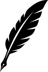 Obraz premium Feathers vector icon . Black bird feather silhouette collection. Plume symbol of lightness. Quill pen for writing, letter, poetry. Vintage retro writer logo design.Retro writer, literature, 