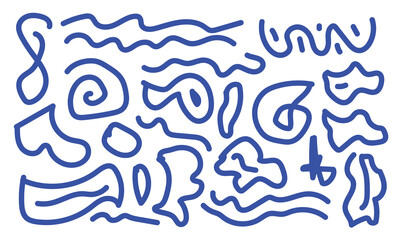 Abstract Blue Hand-Drawn Line Elements Collection — Playful Squiggle and Wavy Line Art Set in Modern Minimalist Style