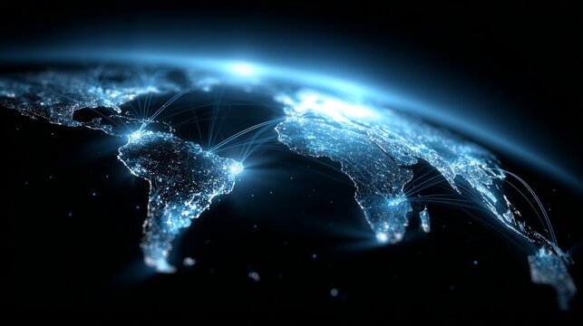 location technology background, glowing data connections world map