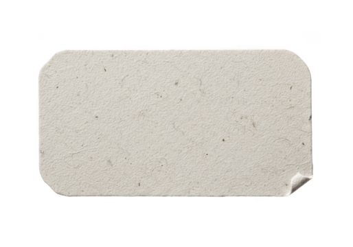 Vintage adhesive paper label with rounded corners and torn edge on black transparent background