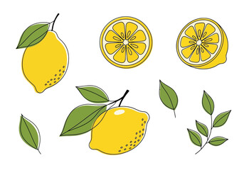 Minimalist Lemon Line Art Set Fresh Fruit Vector Graphic