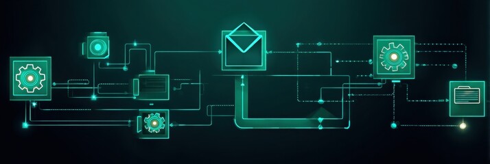Digital Network Communication Design Showcasing Interconnected Elements in a Modern Tech Environment