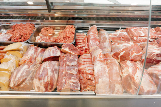 Fresh Meat Display at Butcher Shop