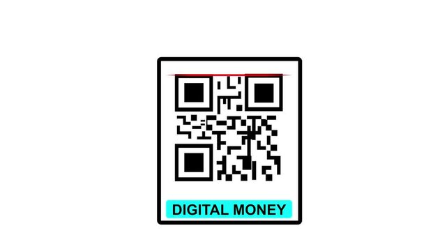 Scanning QR Code with Smartphone. QR Scan code barcode Digital Money animation . QR code Digital Money , cashless technology concept.4k animation video..