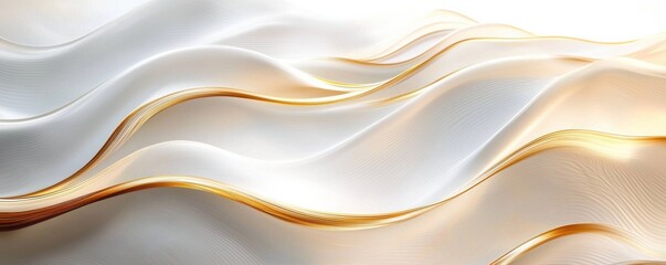 Fototapeta premium Abstract white and gold flowing wave pattern on white background