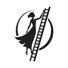 Obraz premium librarian climbing ladder vector silhouette clip art logo design illustration