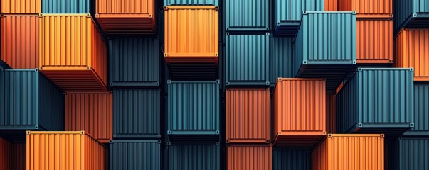 Fototapeta premium Colorful pattern of stacked shipping containers in a seamless arrangement