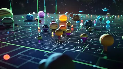 Abstract planets orbiting a digital network representing technology and innovation - Powered by Adobe
