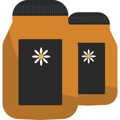 Two Honey Jars With Daisy Flower Labels And Black Lids In A Flat Design Illustration With Transparent Background