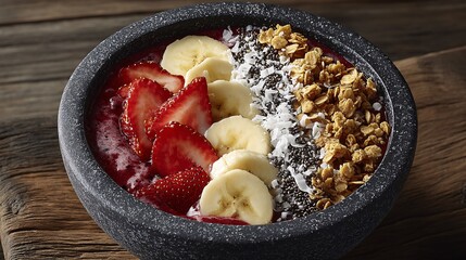 Colorful Healthy Fruit Bowl with Berries and Granola Topping