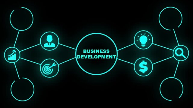 Business Development Concept with Icons and Digital Network. Business, Technology, Internet and network concept.