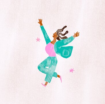 Simple Festive background with Femine  figure  joyful dancing 