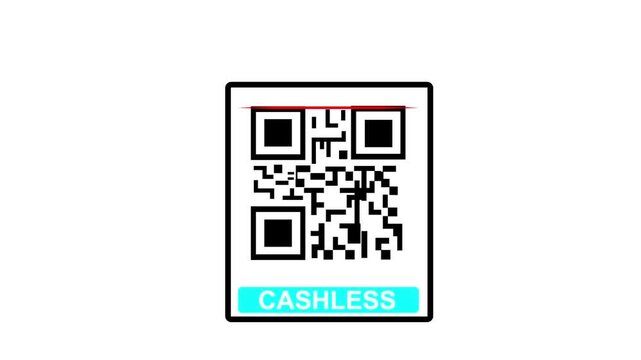 Scanning QR Code with Smartphone. Scan qr code barcode cashless payment scan animation . QR code payment cashless , cashless technology concept for white baground.4k motion video.