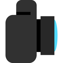 Modern Black Digital Camera Icon With Blue Lens Accent On Transparent Background Graphic Design Element For Photography And Technology Concepts