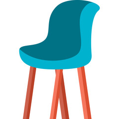 Modern Bar Stool with Teal Seat and Orange Legs Isolated on White Background Minimalist Design