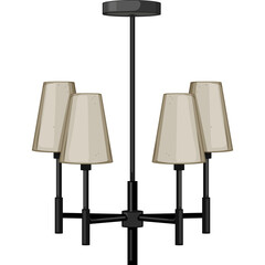 Modern Chandelier With Four Beige Lampshades And Black Metal Fixture In Simple Vector Art Style On Transparent Background