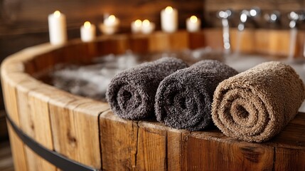 Cozy Spa Retreat with Rolled Towels and Relaxing Atmosphere