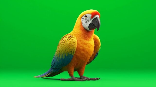 Isolated animal displaying vibrant colors on green screen background captivating parrot action shots in a studio environment