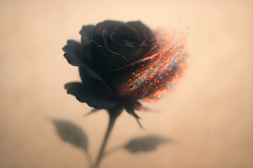 Single red rose flower blossom isolated on a black background representing love and romance