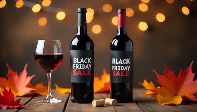 Black Friday Wine Sale Banner - Autumn Fall Holiday Drinks Vector