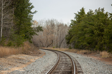 Obraz premium A railway curving in the autumn forest