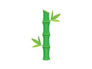Green Bamboo Stalk with Leaves icon 3d rendering illustration