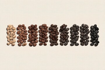 Coffee Bean Roasting Stages on a Textured Wooden Surface