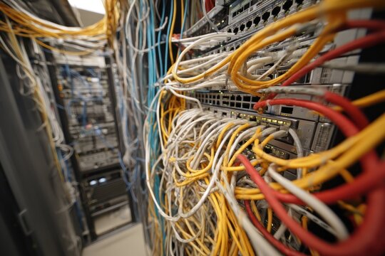 Server room with network cables - Powered by Adobe