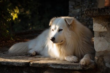 Dog resting outdoors in sunlight