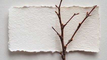 Simple White Paper with Branch, Minimalist Aesthetic, Natural Texture, Elegant Design, Artistic Composition.