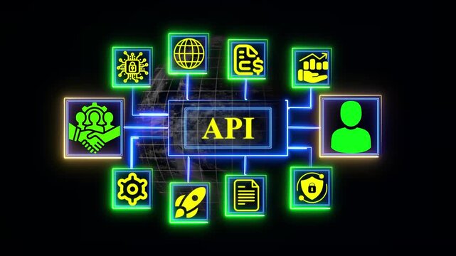Minimalist a pi concept diagram with glowing green and aqua nodes and icons on world-wide black background Key Responsibility Area