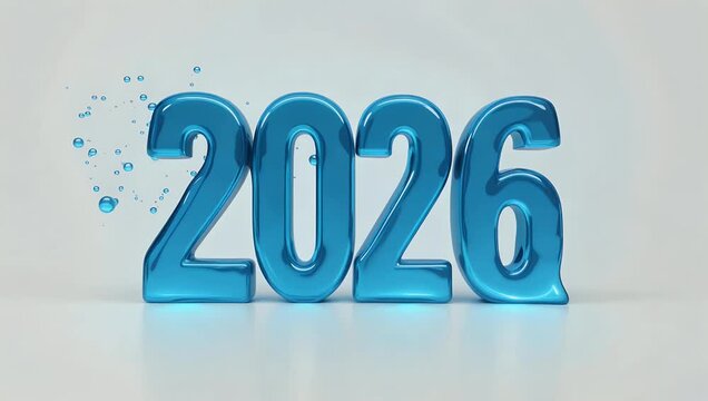 minimalist 4k vertical animation black text happy new year shiny blue jelly like 3d numbers 2026 falling perfect trendy social media templates modern festive greetings